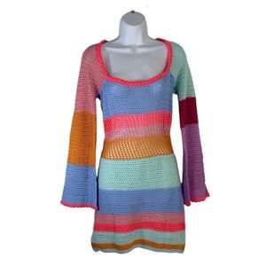 Amazon Colorful Knit Crochet Beach Cover Up Dress Sz M